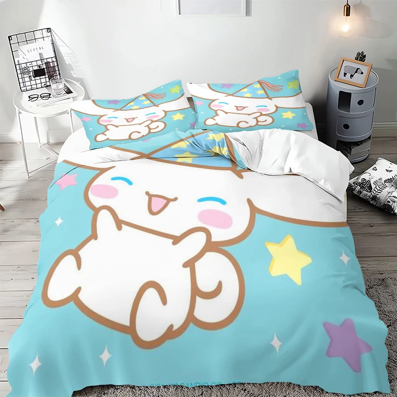 Cinnamoroll Funda nórdica Impreso 3D Juego de cama de microfibra de tamaño completo Decoración de dormitorio dedicada