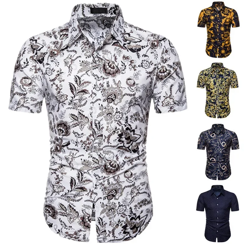 

New Large Size Men's Short-sleeved Shirt Fashion Printing Shirt England Style Shirt Summer New Tops Single-breasted Cardigan