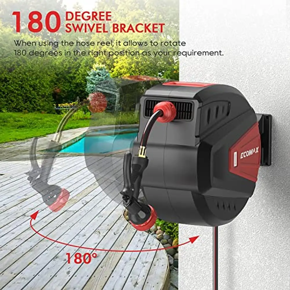 Retractable Garden Hose Reel Storage 100ft Lockable System 9 Patterns Spray Adjustable PVC Material Safe Slow Return Wall