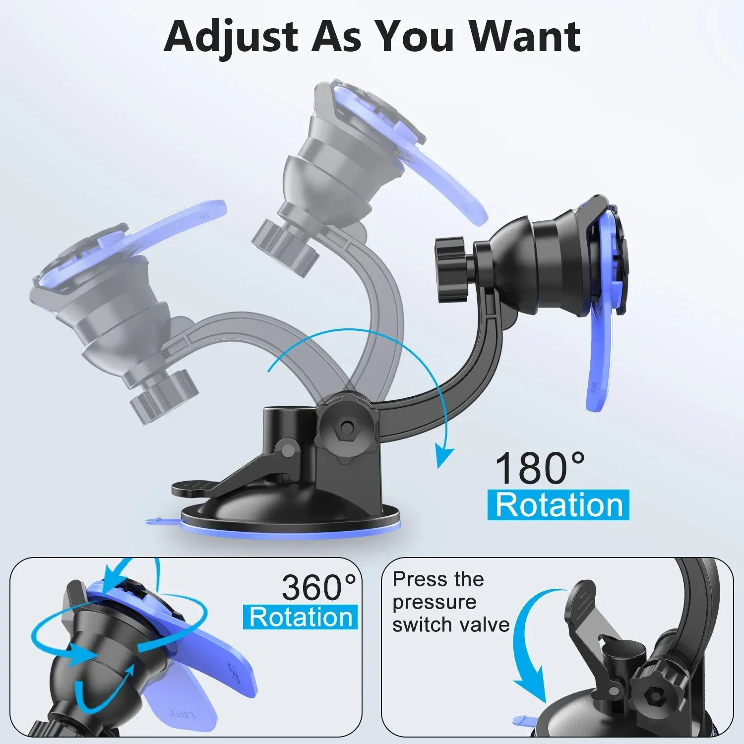 360° Car Phone Holder Mount Stand Sucker Quad Suction Cup Air Vent Smart Anti-Shock 4Lock for Car Handlebar Holder Bracket