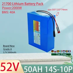 52V 50Ah 21700 14S10P Lithium Ion Battery Pack 2000W Power Tool Batteries Outdoor Backup Batteries With 40A BMS+58.8V 5A charger