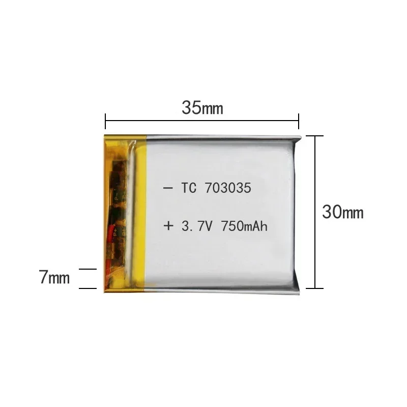 1PC 3.7V 750mAh 703035 073035 Rechargeable Lithium Polymer Battery For MP3 MP4 GPS PDA Bluetooth Headset Smart Watch Lipo Cell