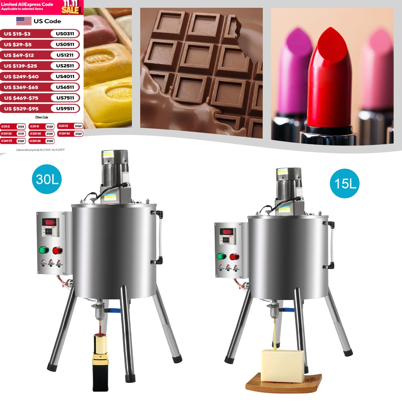 15L/30L آلة تعبئة خلط التدفئة اثارة خزان أحمر الشفاه لصق حشو 110 فولت للذوبان والحشو