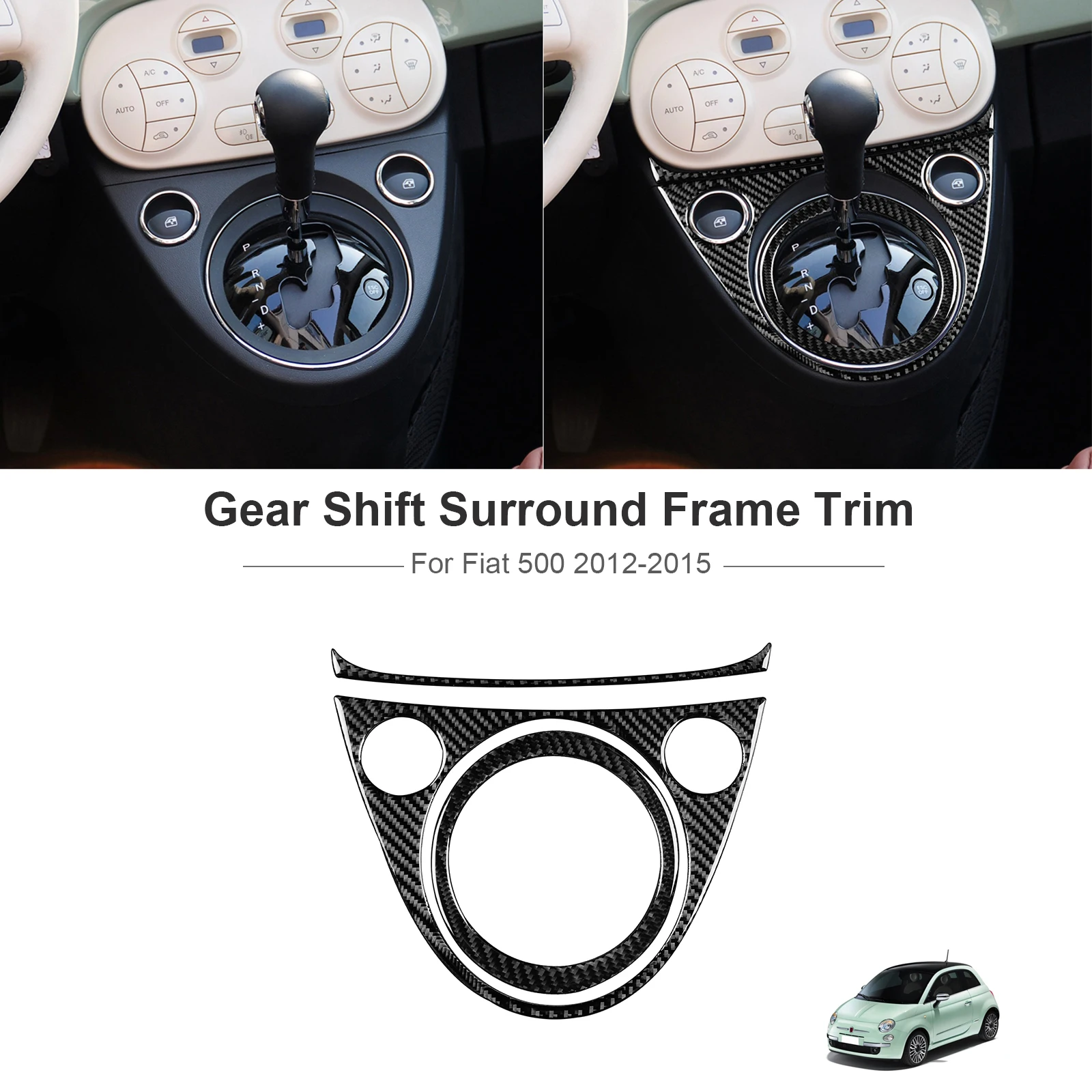 3pcs Carbon Fiber Interior Gear Shift Surround Frame Trim For Fiat 500 2012-2015 Car Interior Mouldings