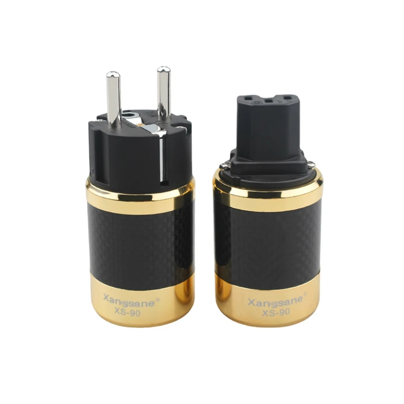 HiFi Carbon Fiber Audio AC Power Plug Red Copper Gold Rhodium Plated C13 IEC Connector EU Plug