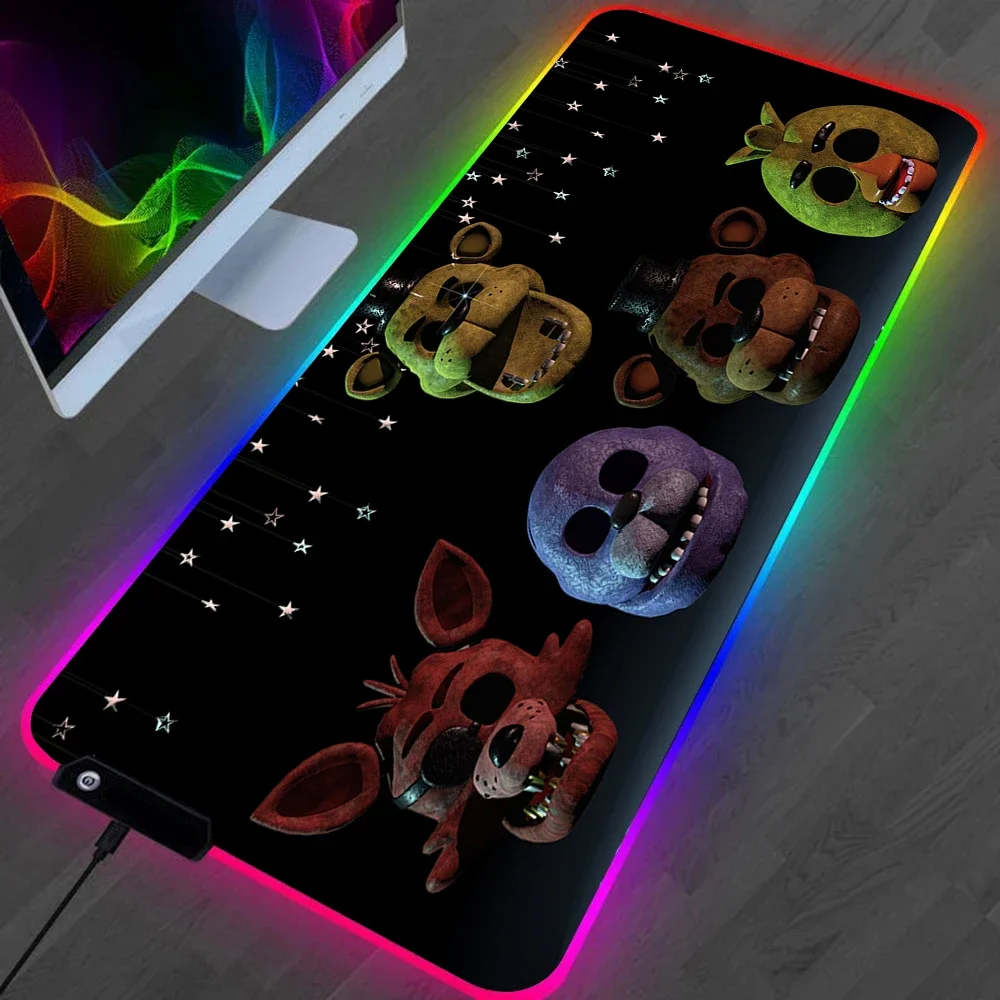 Funny Sfm Fnaf LED Gaming Mousepads Large Desk Mat PC Gamer RGB Mouse Pad Luminous XXL Mice Mats With Backlight