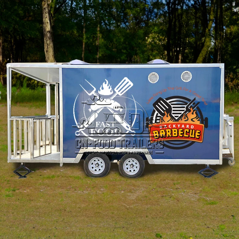 

Прицеп для еды CN «все в одном» для барбекю и тележка для закусок, полностью оснащенный курильщиком, грилем и кофемашиной, мобильной кухней