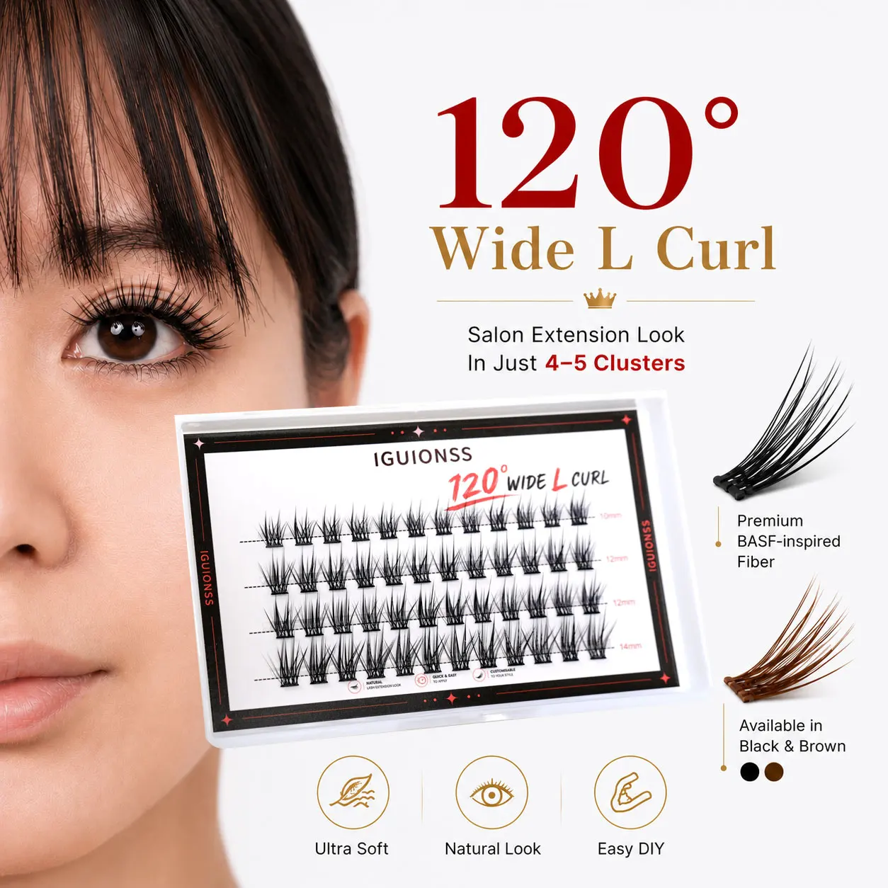 IGUIONSS IG2350 L Curl DIY Wimpernverlängerungen Super Cluster Natürliche Nerzwimpern Einzelwimpern Make-up-Tools Wispy Wimperncluster