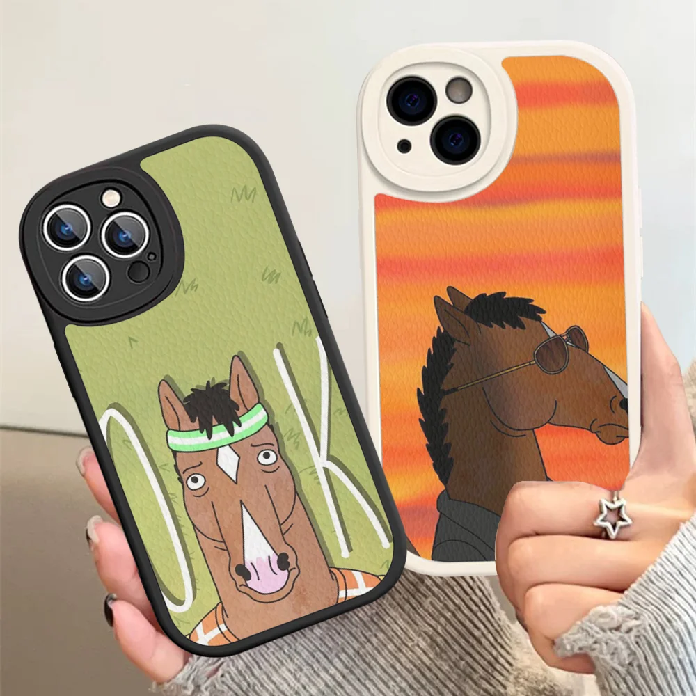 

B-Bojack H-Horseman Mousepad Hard Leather For iPhone 14 13 12 Mini 11 14 Pro Max Xs X Xr 7 8 Plus Fundas