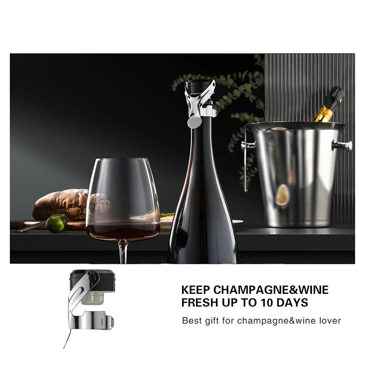 ABZL Champagne&Wine Bottle Stoppers Stainless Steel , Leak Proof Keep Fresh Reusable Saver, Cork Suitable 4 Pack Silver