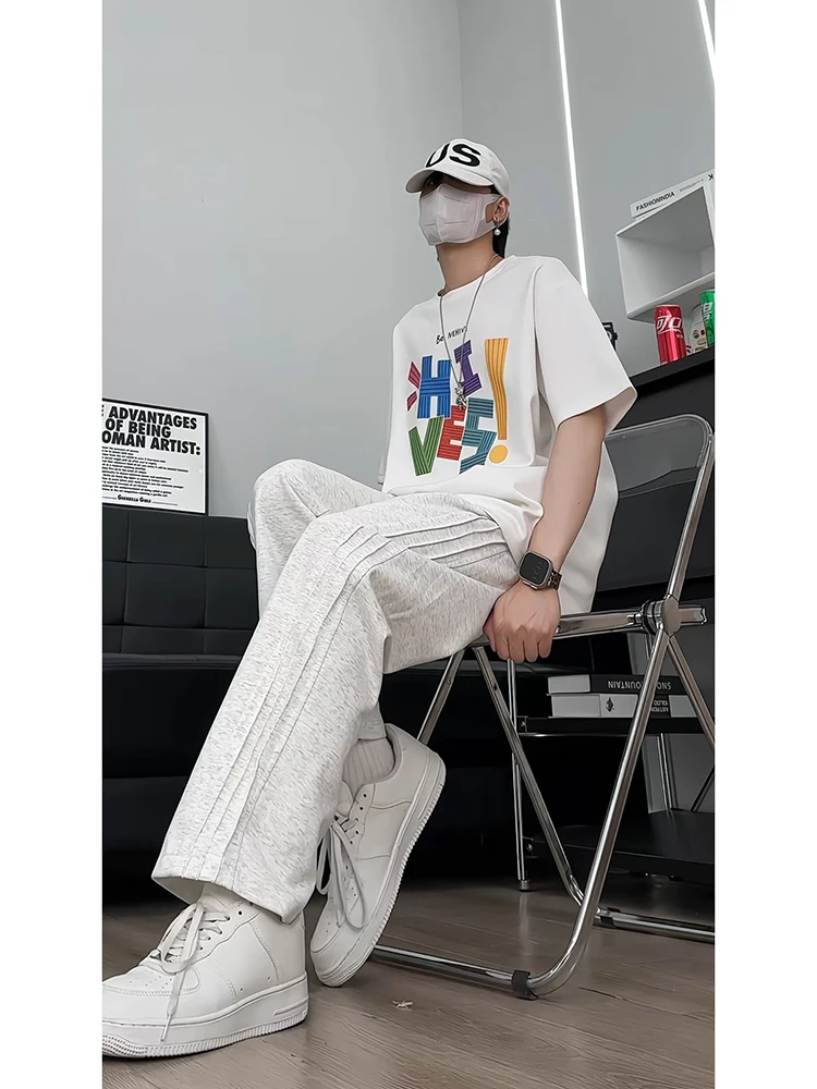 

Мужские спортивные брюки American Sle Floral, весна-осень, прямые, свободные, повседневные, с полосатым дизайном, Cleanfit