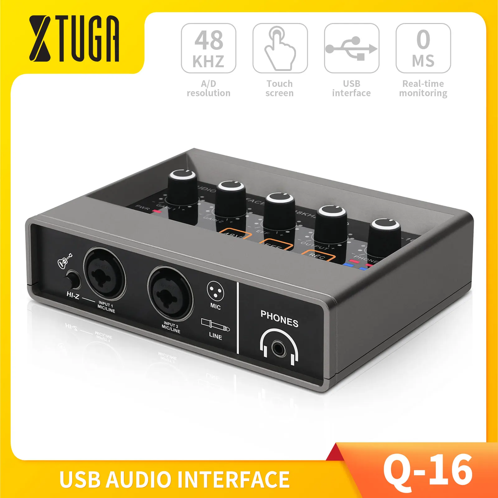 XTUGA Q16 2 Channel Professional portable Audio Interface Sound Card Console Mini USB MIXER For Guitar Recording Studio Singing