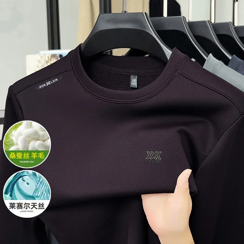 Pierre Cardin-Camiseta de manga larga para hombre, sudadera de cuello redondo, camisa básica holgada de tendencia para papá de mediana edad, otoño 2025