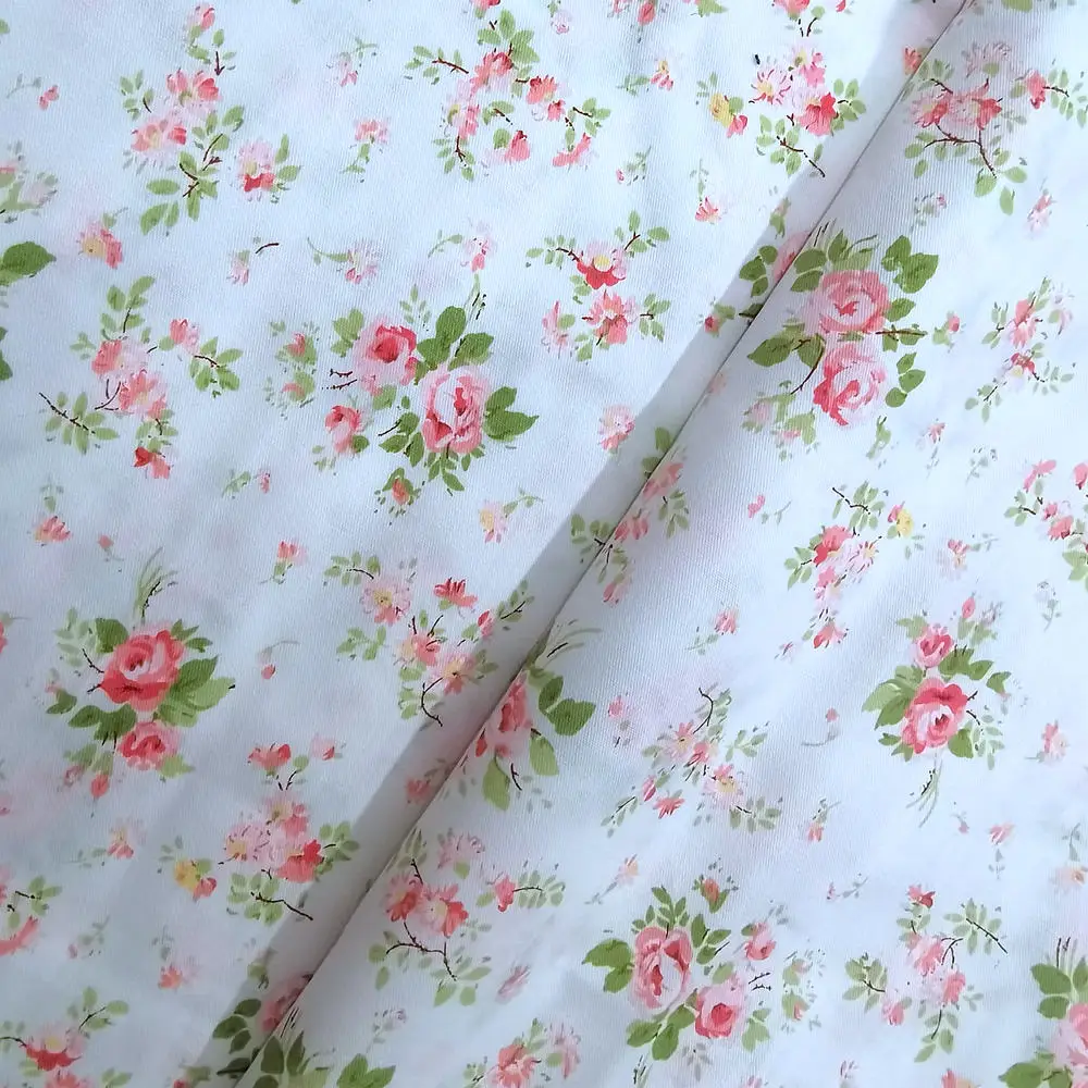 160x100cm Small Rose Printed Twill Weave Cotton Fabric,Patchwork Cloth,DIY Quilting Sewing Material