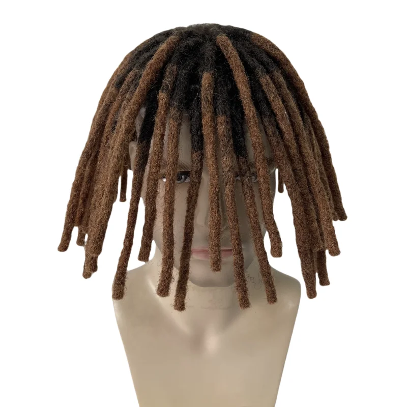 Malaysisches Echthaar-System, Ombre, zweifarbig, Farbe T2/30, 20,3 cm, Dreadlocks, Toupet, Knoten, PU, 6 x 9, Poly-Haut-Einheit für Schwarz