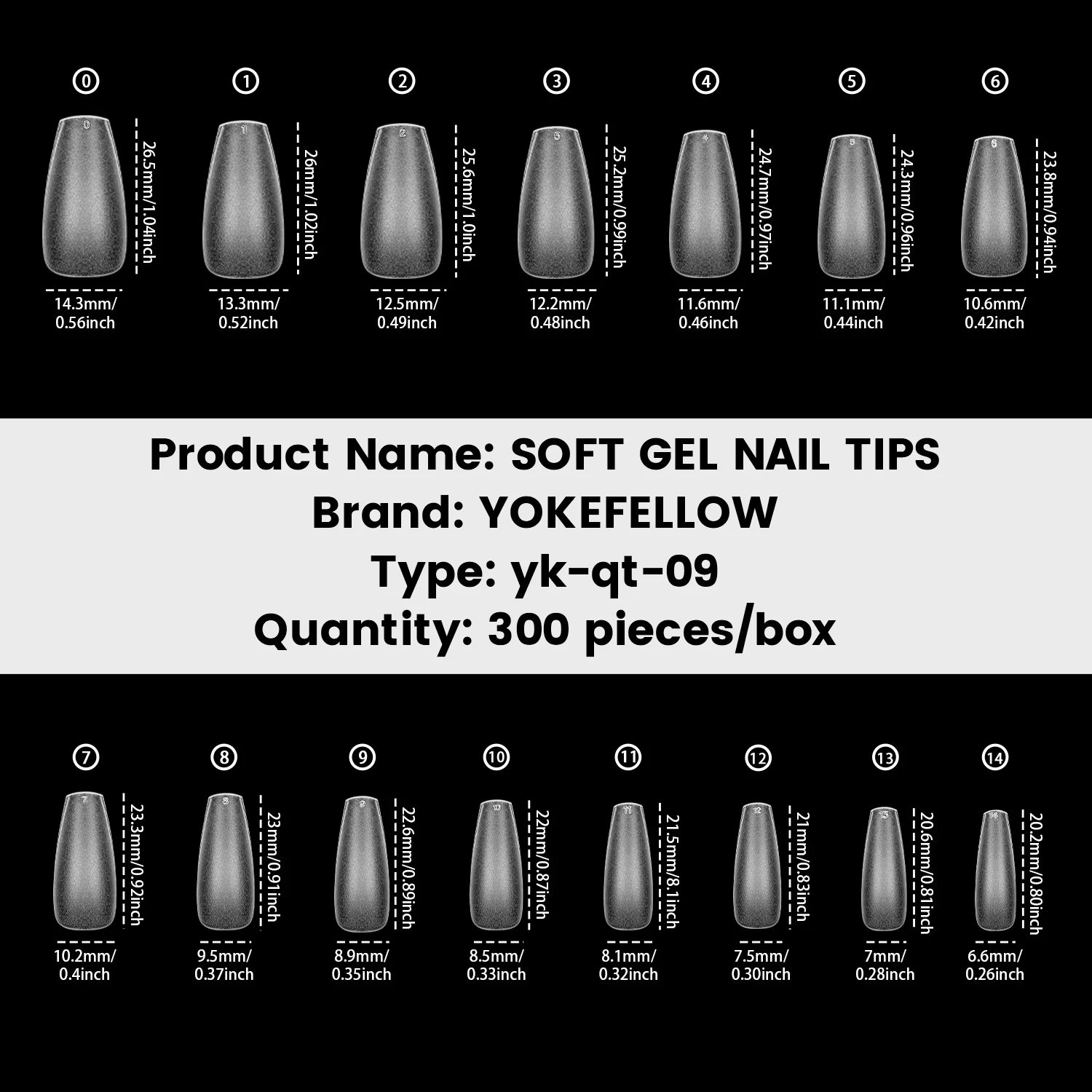 YOKEFELLOW 300 Stück matte künstliche Nägel, Sarg, mittlere T-Form, vollständige Abdeckung, künstliche Nägel, weiche Gel-Nagelspitzen für Nagelverlängerungen