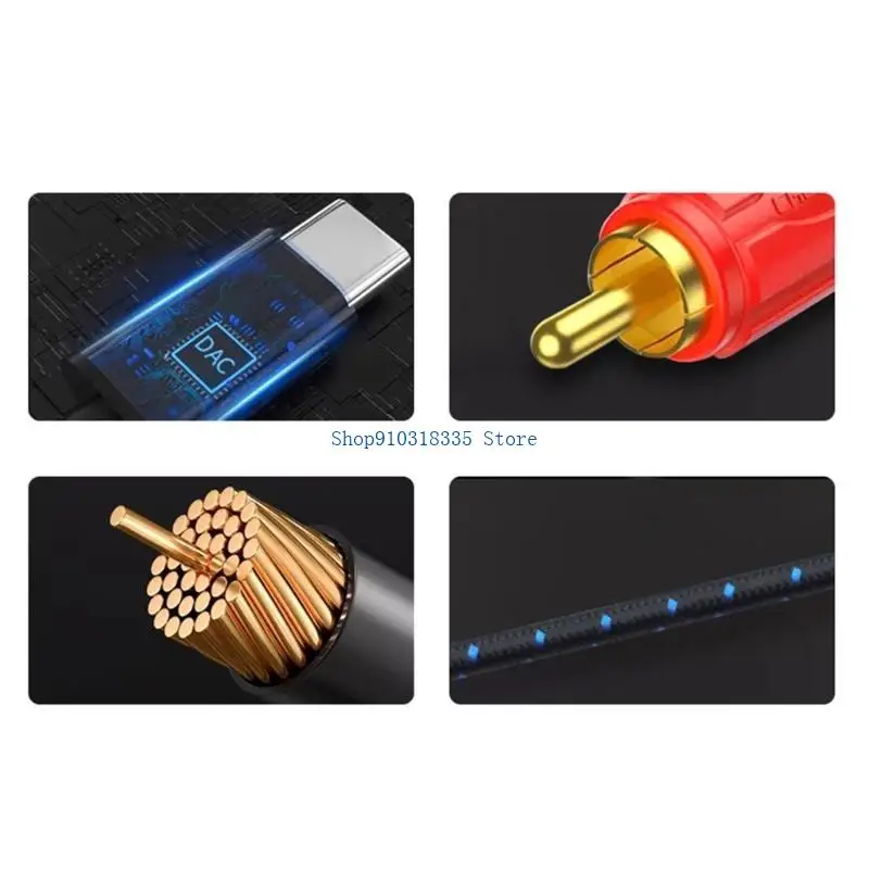  TypeC to 2RCA Cable UsbC Male to Two RCA Male Converter for Enhances Sound
