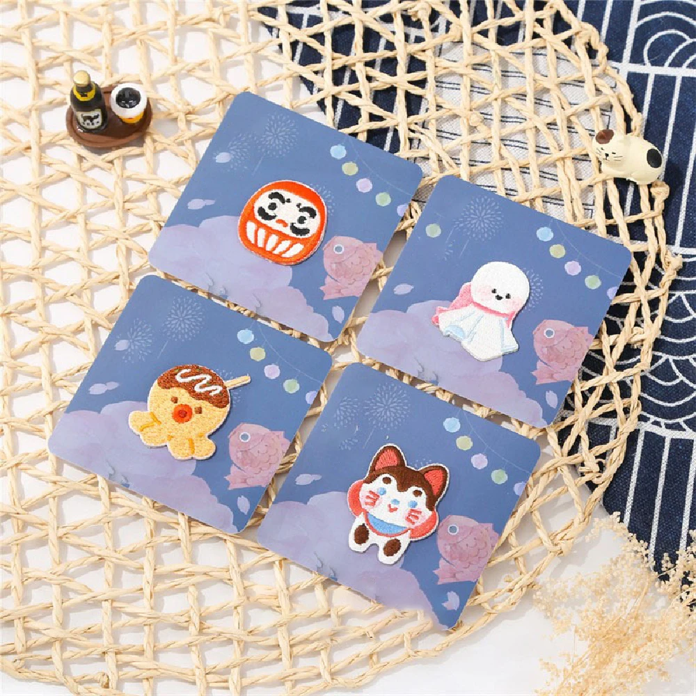 1 Piece Stick on Embroidery Patch Cartoon Takoyaki Dharma Haruhi Puppy Stickers Clothing DIY Decoration Accessories