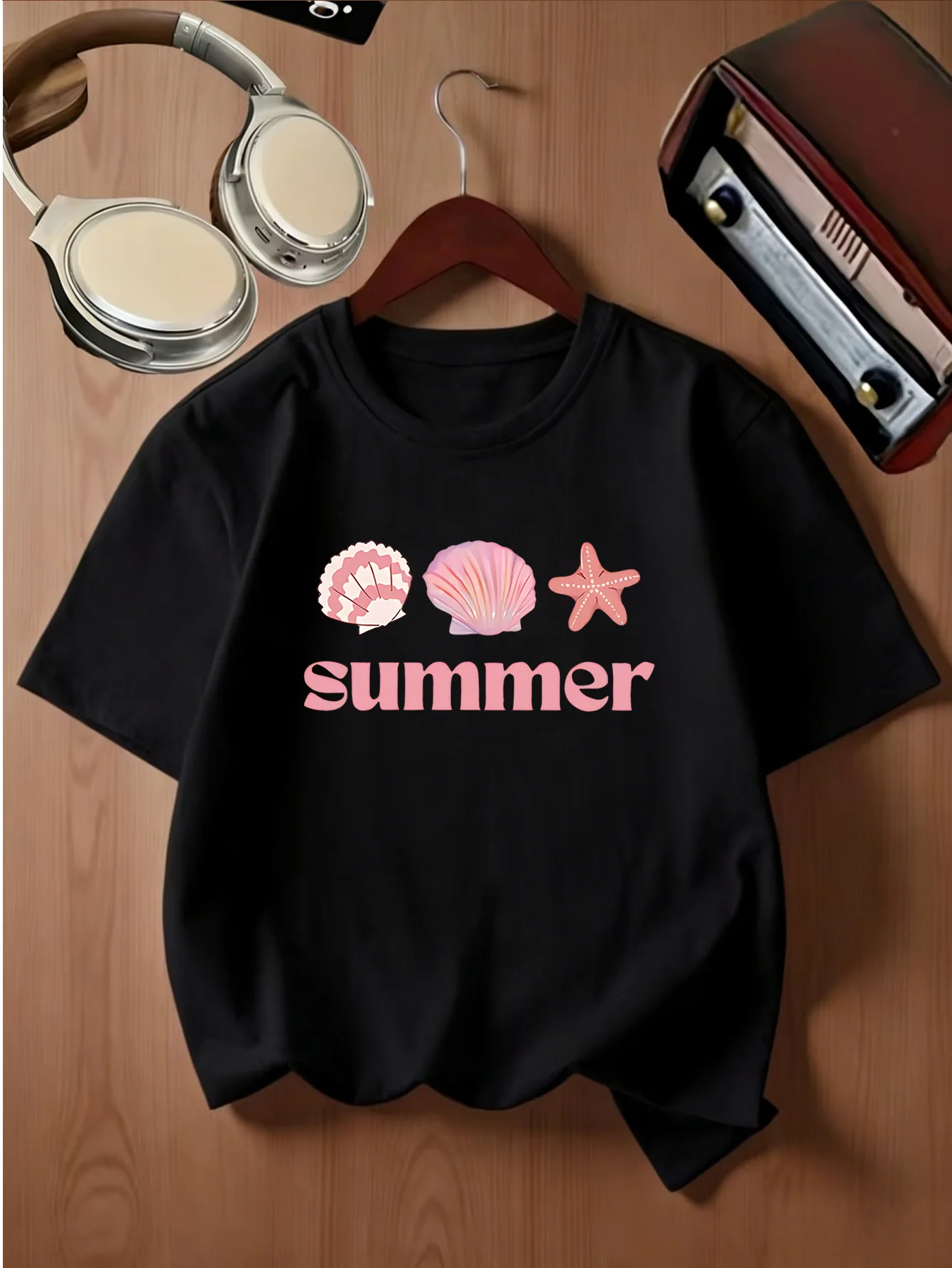 Coastal Seashell Starfish Summer Holiday Print Kids T Shirt Boys Girls Family Matching Parent Child Summer Crew Neck Casual Tee