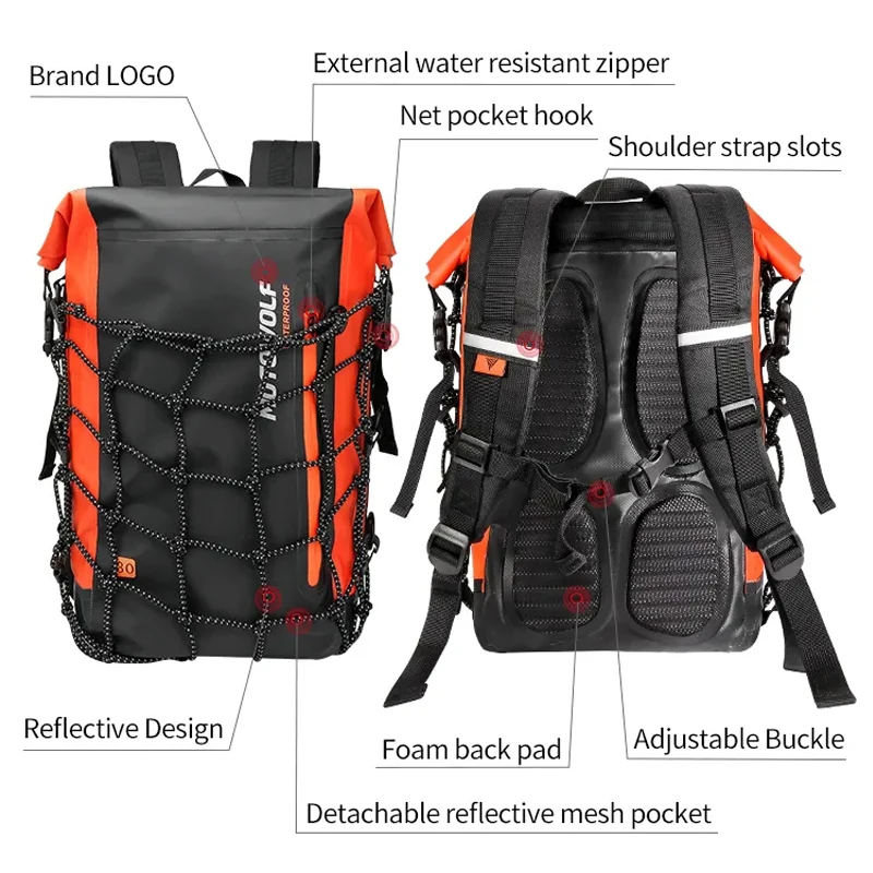 Motorcycle Backpack Motorcycle Bag Multifunction Tail Bag Waterproof Bag With Reflective Motorcycle Helmet Mesh