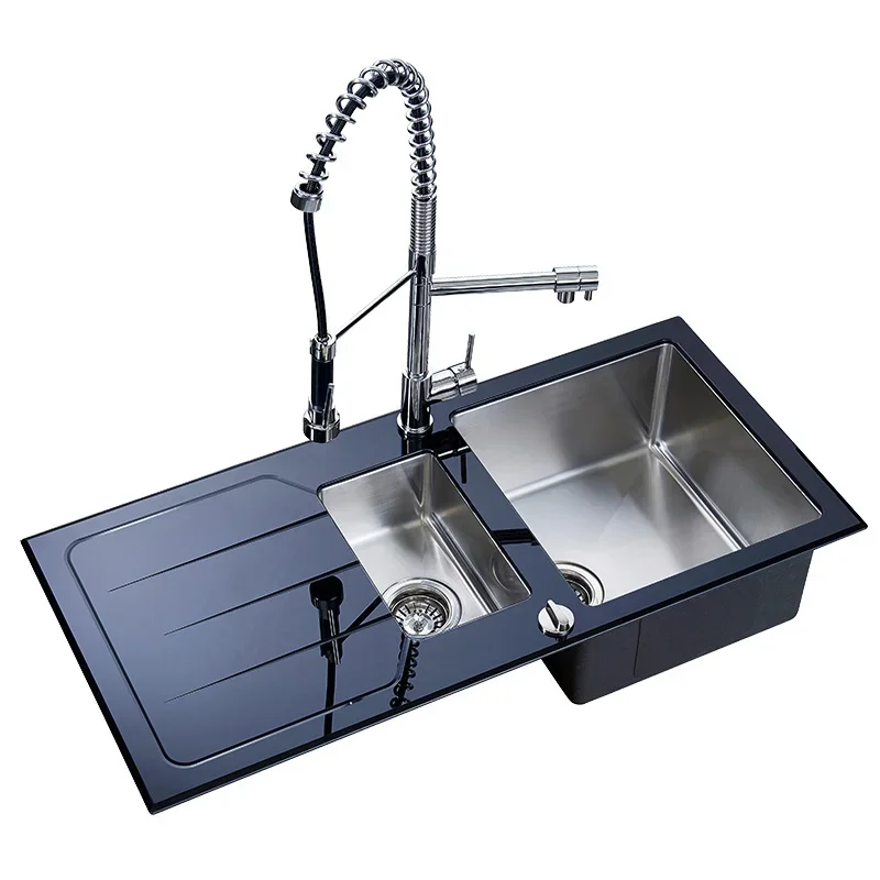 

Fregaderd Kitchen Sink Tempered Glass Sink Washbasin Stainless Steel Double Sink