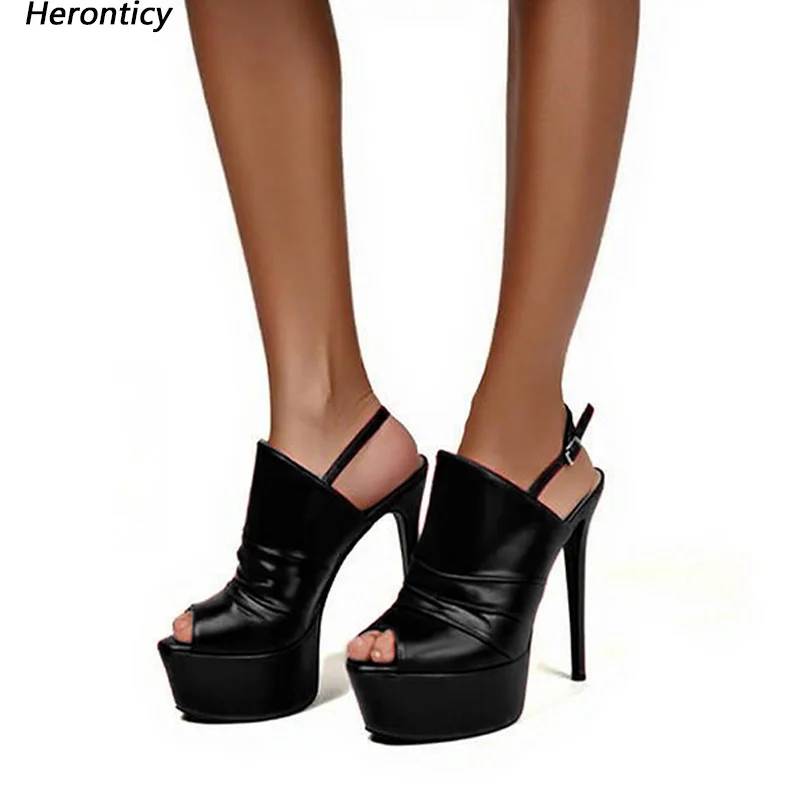 

Heronticy женские летние сандалии ручной работы с пикантной пряжкой на тонком высоком каблуке с круглым носком, элегантные черные модельные туфли, женские американские размеры 5-20