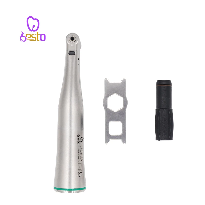 den tal Fiber Optical LED Contra Angle 4:1 Low Speed Handpiece Green Ring den tal Handpiece