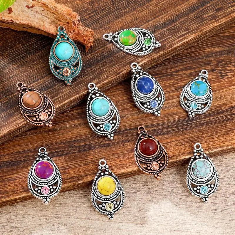 Böhmischer Anhänger-Schmuckset, Vintage-Ethno-Steinbesatz, lichtbeständig, Damen-Ohrringe und Halsketten für den Strandurlaub. – Detail 6