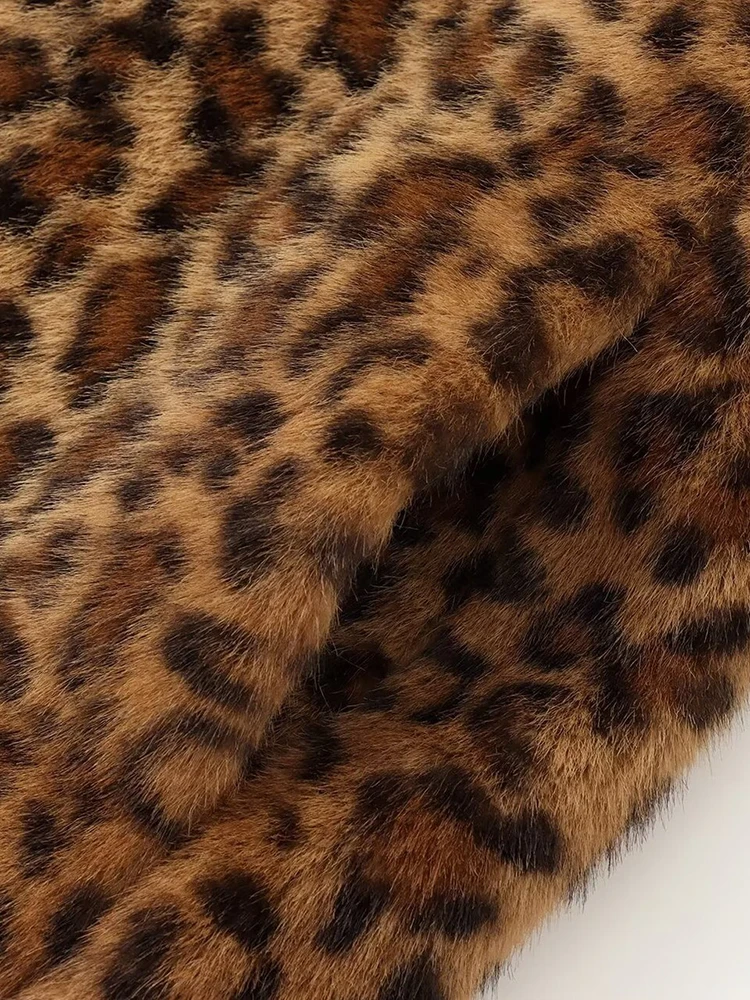 EWQ abrigo de piel con estampado de leopardo para mujer 2024 Otoño Invierno nuevo cuello redondo manga larga diseño de bolsillo chaquetas informales para mujer 27X1926