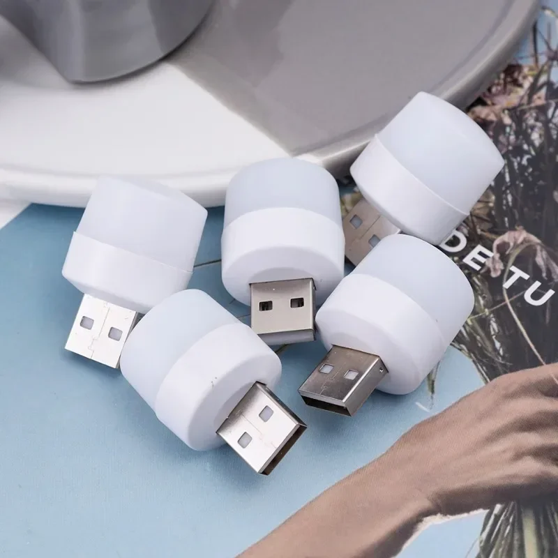 1/20PCS USB LED Lamp Mobile Power Charging Round Book Lamp with Plug Eye Protection Portable Bedroom Reading Small Night Light