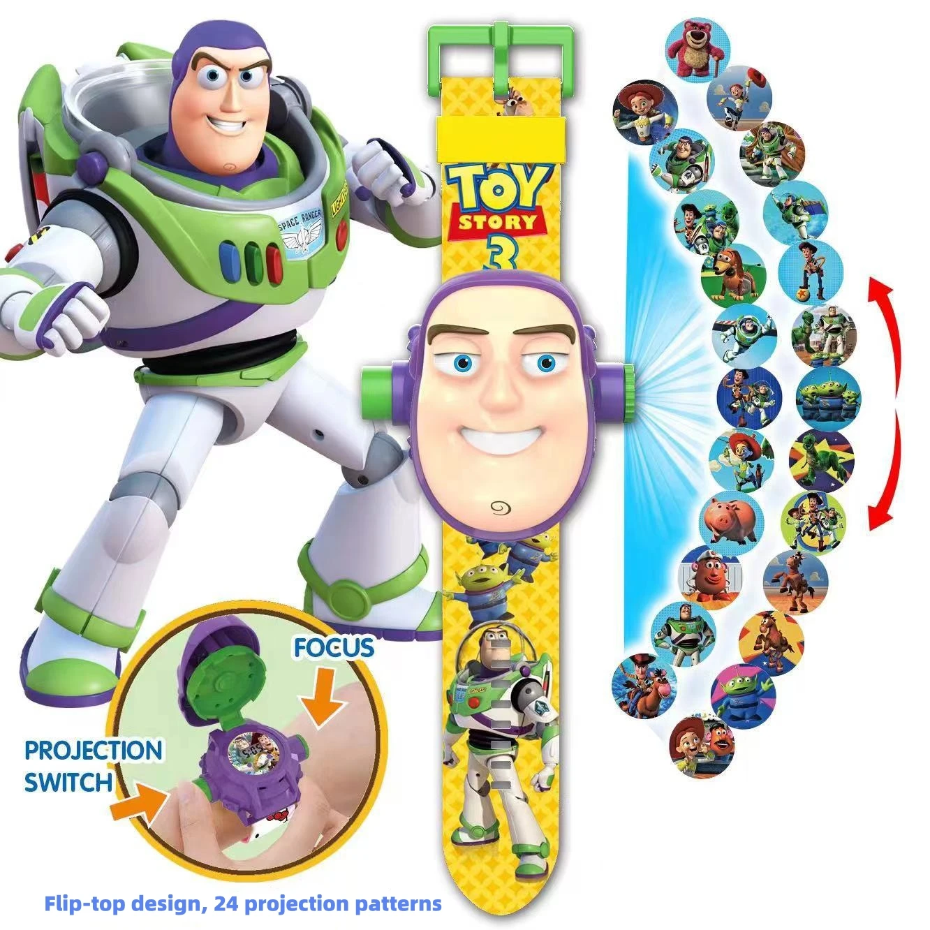 

Toy Story Buzz Lightyear 24 Pattern 3D Projection Watch Projector Toy Cute Surprise Gift For Boys Girls Childrens Birthday Party