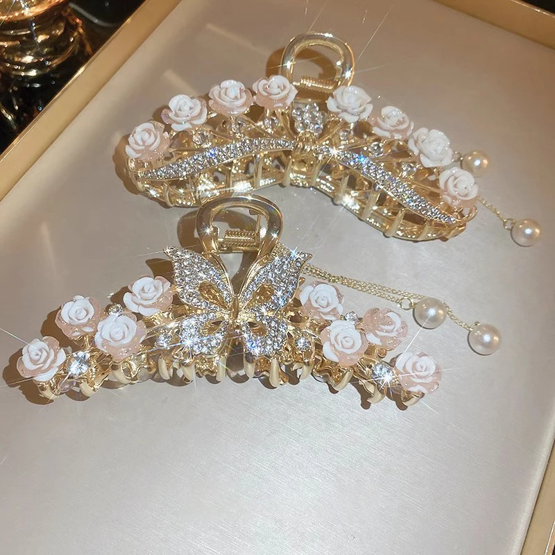 Light Luxury Rhinestone Bell Orchid Tassel Hair Clip Flowers Rose Butterfly Claw Clip Shark Hair Claw Barrette Hair Accessories