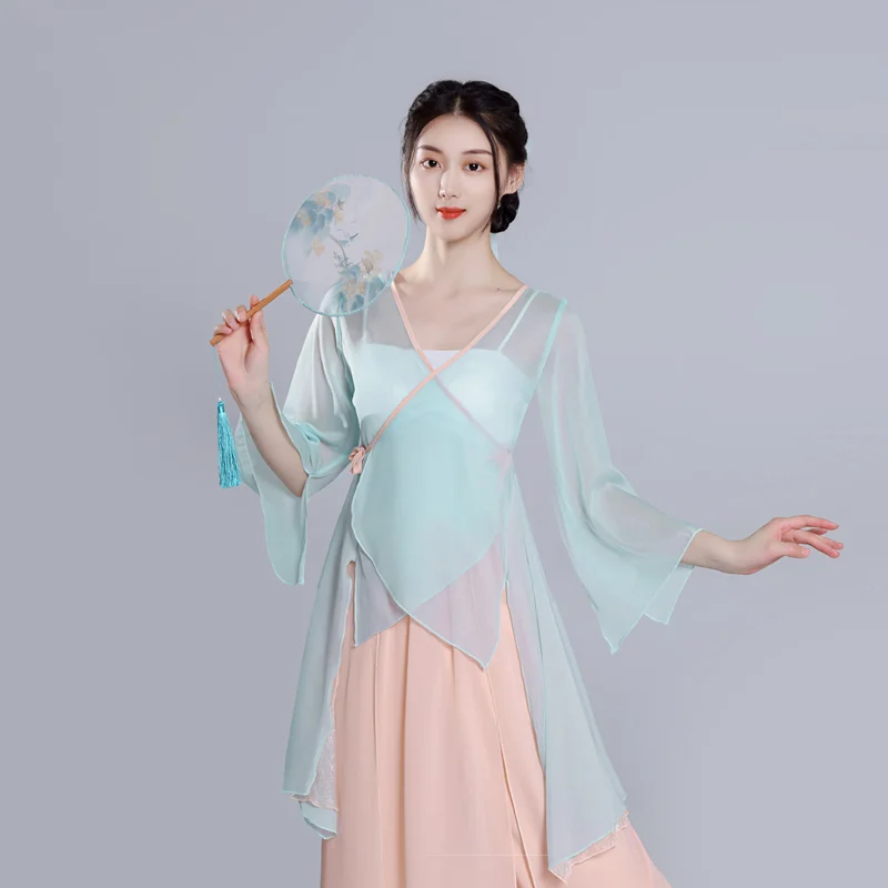 Classical dance clothes women elegant gauze clothes Dance in China training clothes women charm fairy chiffon top performance