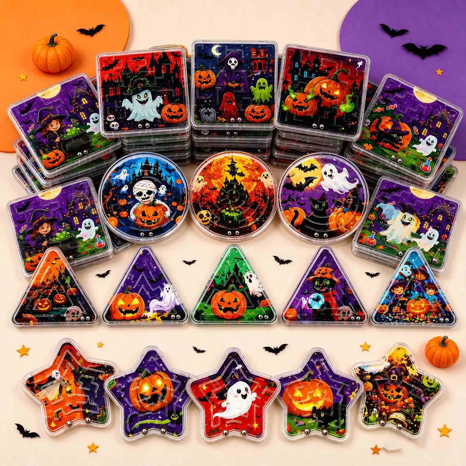 30/60/90Pcs Halloween Themed Bead Maze Game, Ghost Pattern Balance Maze, Focus Training Puzzle Squeeze Squishy Fidget Toy