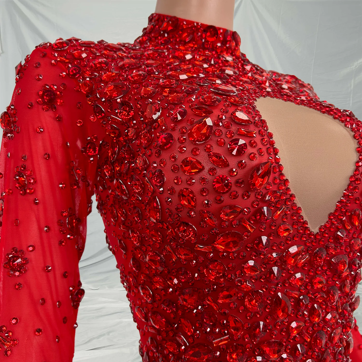 

Cuican Sexy Rhinestone Mesh See Through Jumpsuit Performance Costume Women Bodycon Club Birthday Party Bodysuit Dance Stage Wear