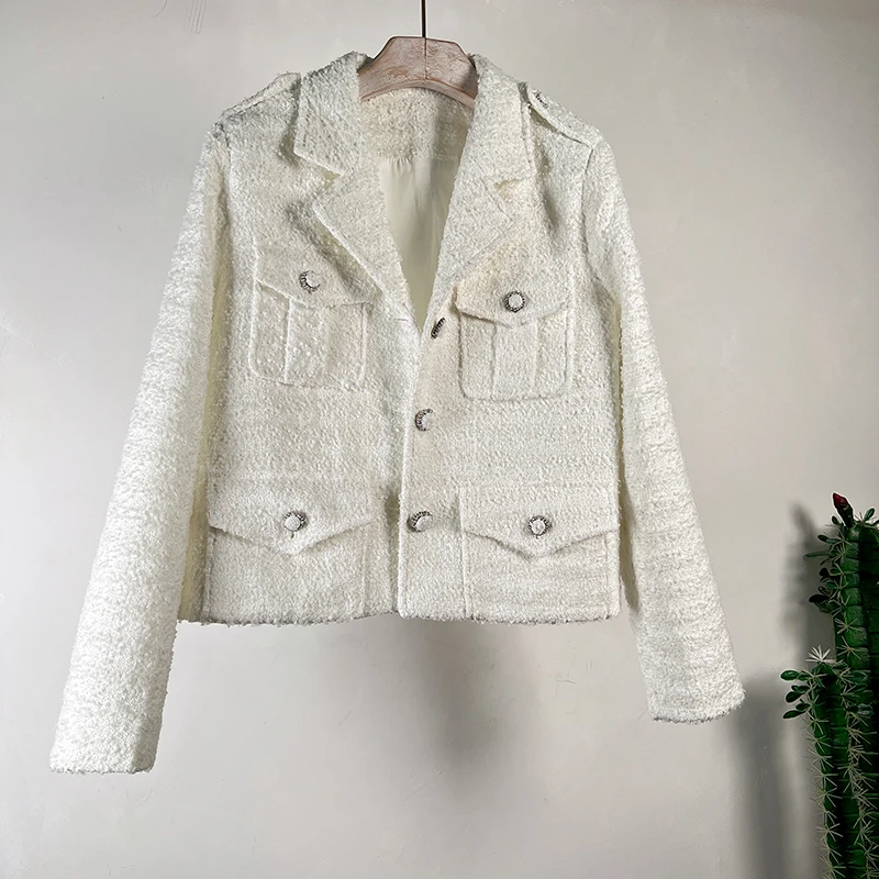 

Small Fragrant White Thin Coat Women's Long Sleeve Fashion Casual Lapel Pink Korea Chic French High Quality Lady Tweed Jacket