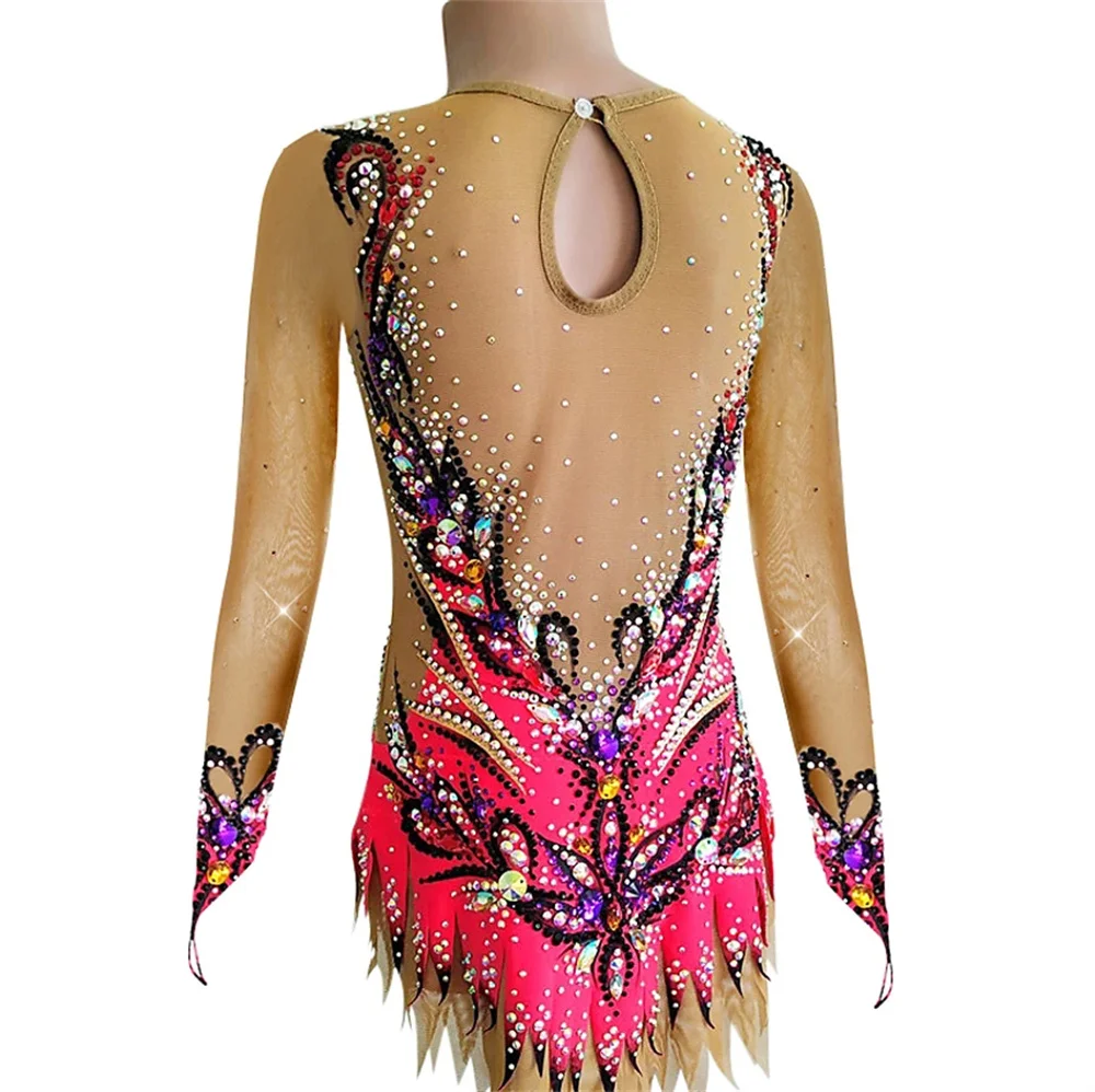 LIUHUO Customize Ice Figure Skating Dress Women Girl Performance Rhythmic Gymnastics Competition Dance Leotard Pink Teens Kids