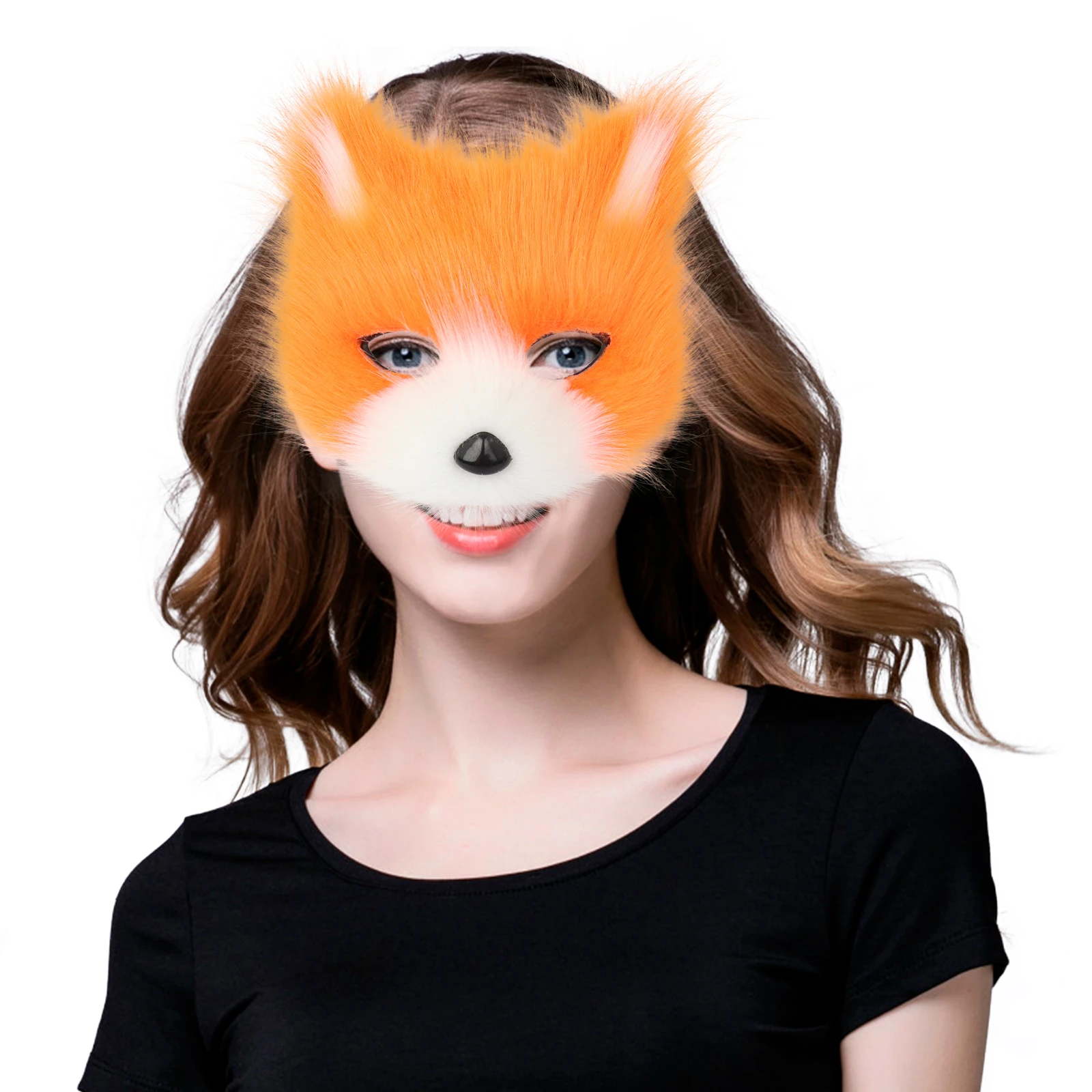 Kunstpelz Fuchs Maske Pelziges halbes Gesicht Tier Katze Maske Halloween Cosplay Party Kostüm