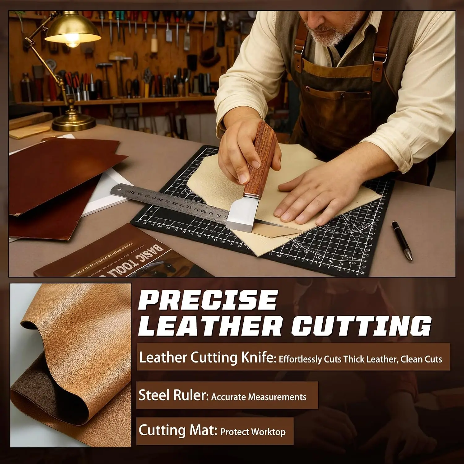 Leather Working Kit, Leather Working Tools and Crafting Kit with Custom Storage Bag, Engraving, Cutting, Sewing, Stamping, Sanding Supplies for DIY Handicraft Making and Repair view 3
