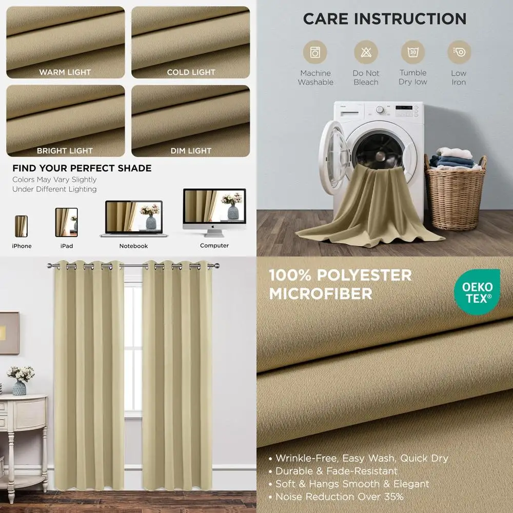 

Термоизолированные 95 бежевых штор, набор из 2 панелей, затемняющие шторы с люверсами для гостиных