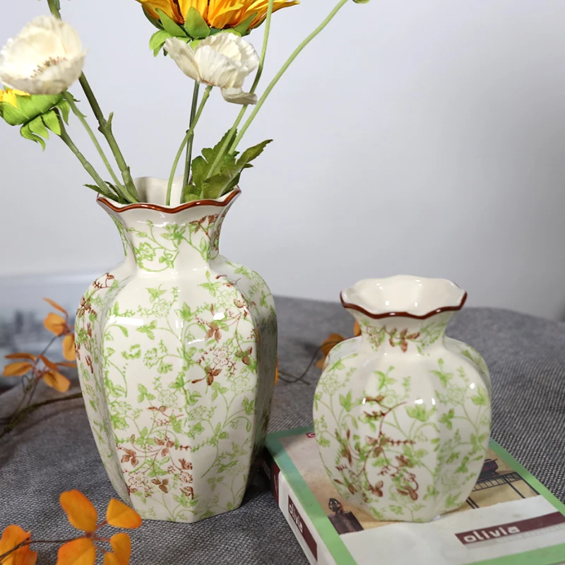 New Chinese style Ceramic Retro Vases, Home Dining Table, Living Room, Bedroom, Office Decorations Accessories, Flower Ware, 1Pc