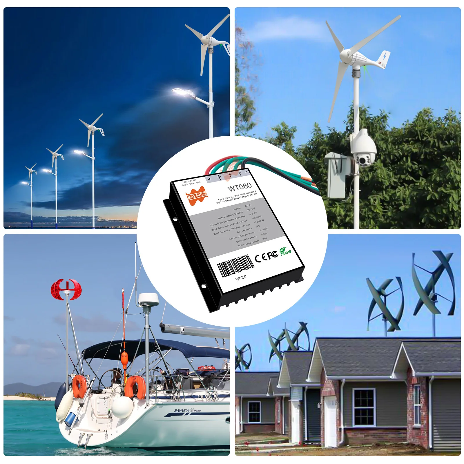 600W Wind PWM Controller 12 24V Auto DC Wind Power Charger For Wind Turbine Generator Regulator Windmill Water Proof IP67 System