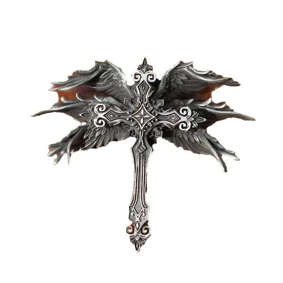 Exquisite Fine Carving Guard Multi Winged Cross Winged Pendant Necklace Gothic Personality Mysterious Men's Sweater Chain Gift