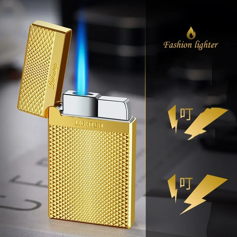 New Gold Direct Spray Windproof Metal Inflatable Butane Gas Cigar Lighter for Men\'s High End Gift Cigarette Accessories