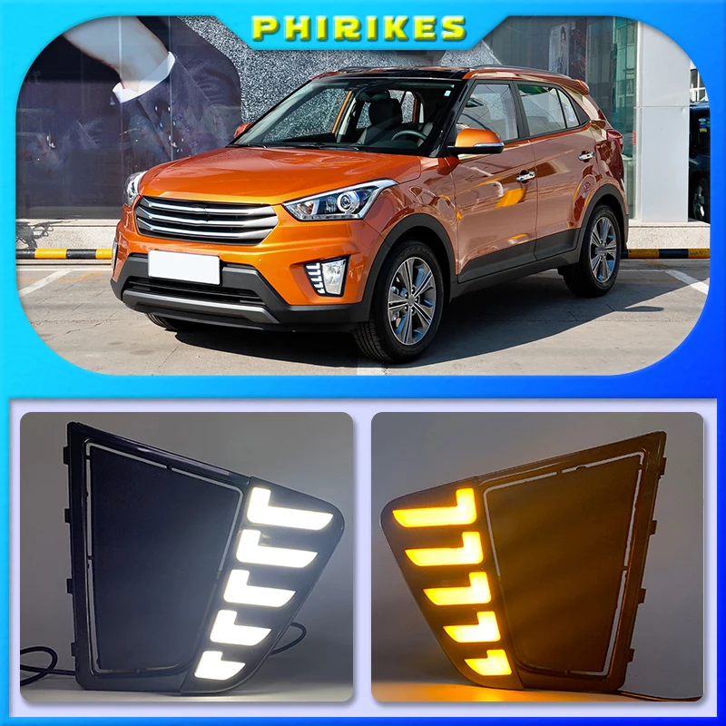 

For Hyundai Creta IX25 2014-2016 Car lights Waterproof IP67 DRL 2PCS LED Daytime Running Lights Fog Lamps yellow turn signals