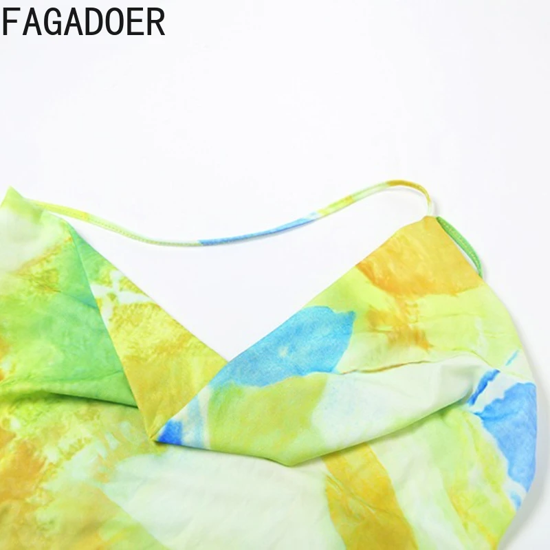 FAGADOER Y2K Sexy multicolore impression robe moulante femmes Spaghetti sangle sans manches dos nu robes femme discothèque robes