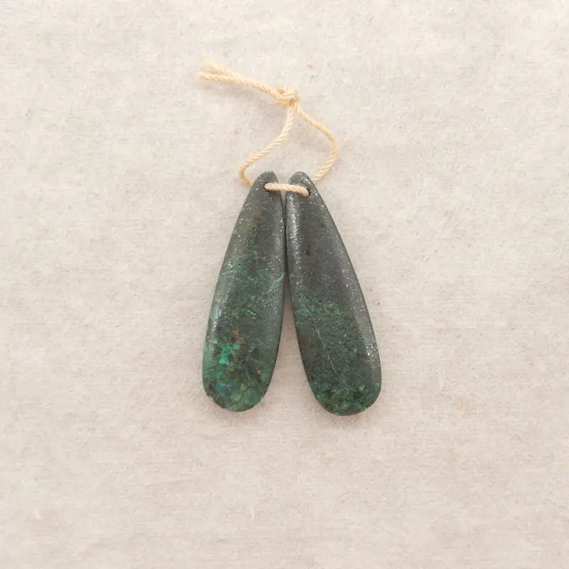 

African Turquoise Teardrop Earrings Pair Natural Deep Green Gemstone with Speckled Patterns Boho Artisanal Jewelry 35x11x5mm