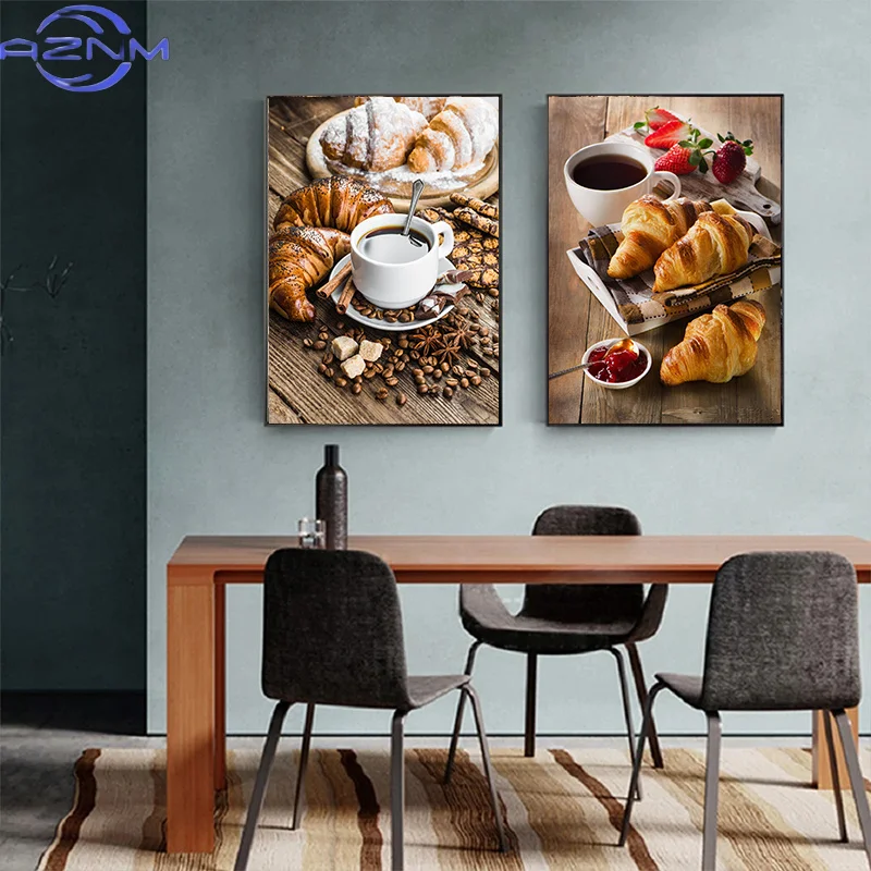 Modern Bread Coffee Poster Canvas Paintings and Prints Pictures Wall Art for Living Room Home Kitchen Restaurant Decor Cuadros