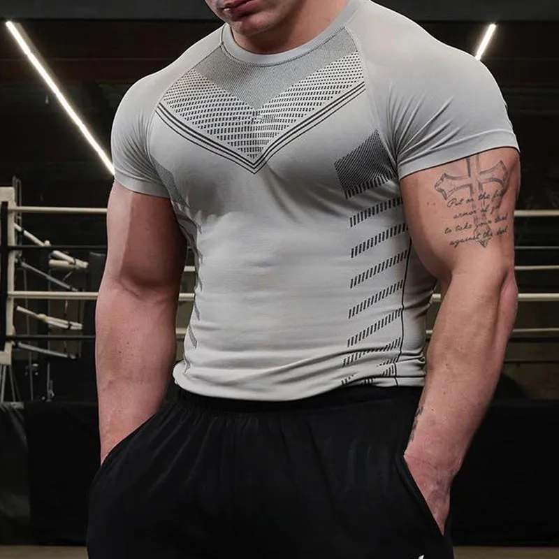 Camiseta de musculación para hombre, camiseta de Fitness para culturismo, Camiseta ajustada de talla grande, Camiseta holgada de malla compresa de manga corta