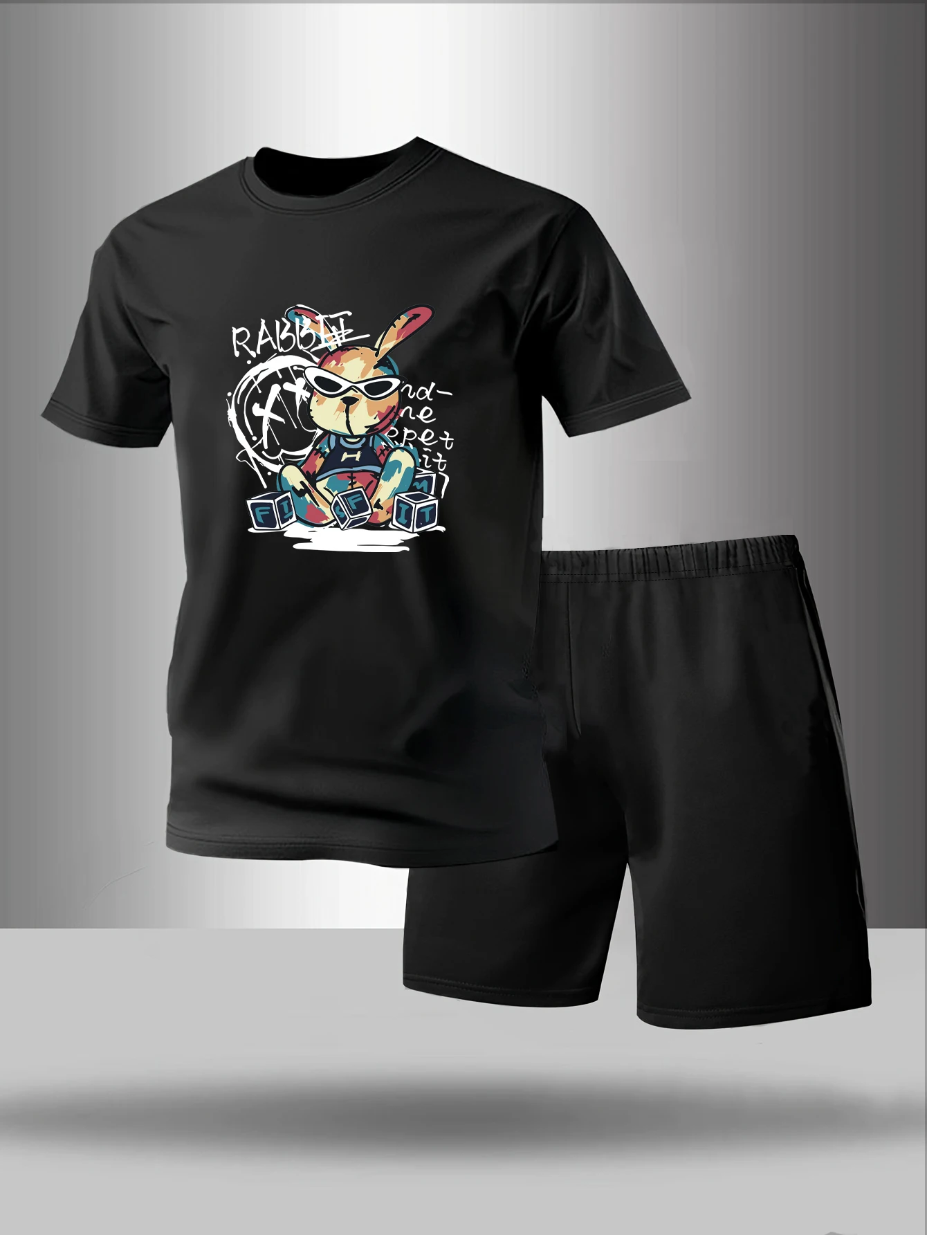 Two piece men's pajamas for spring summer autumn winter short sleeved shorts fashionable geometric pattern home suit set